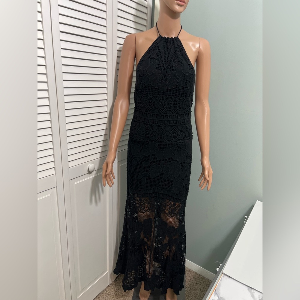 Farm Rio Halter crotche Maxi  Dress black Size S NEW